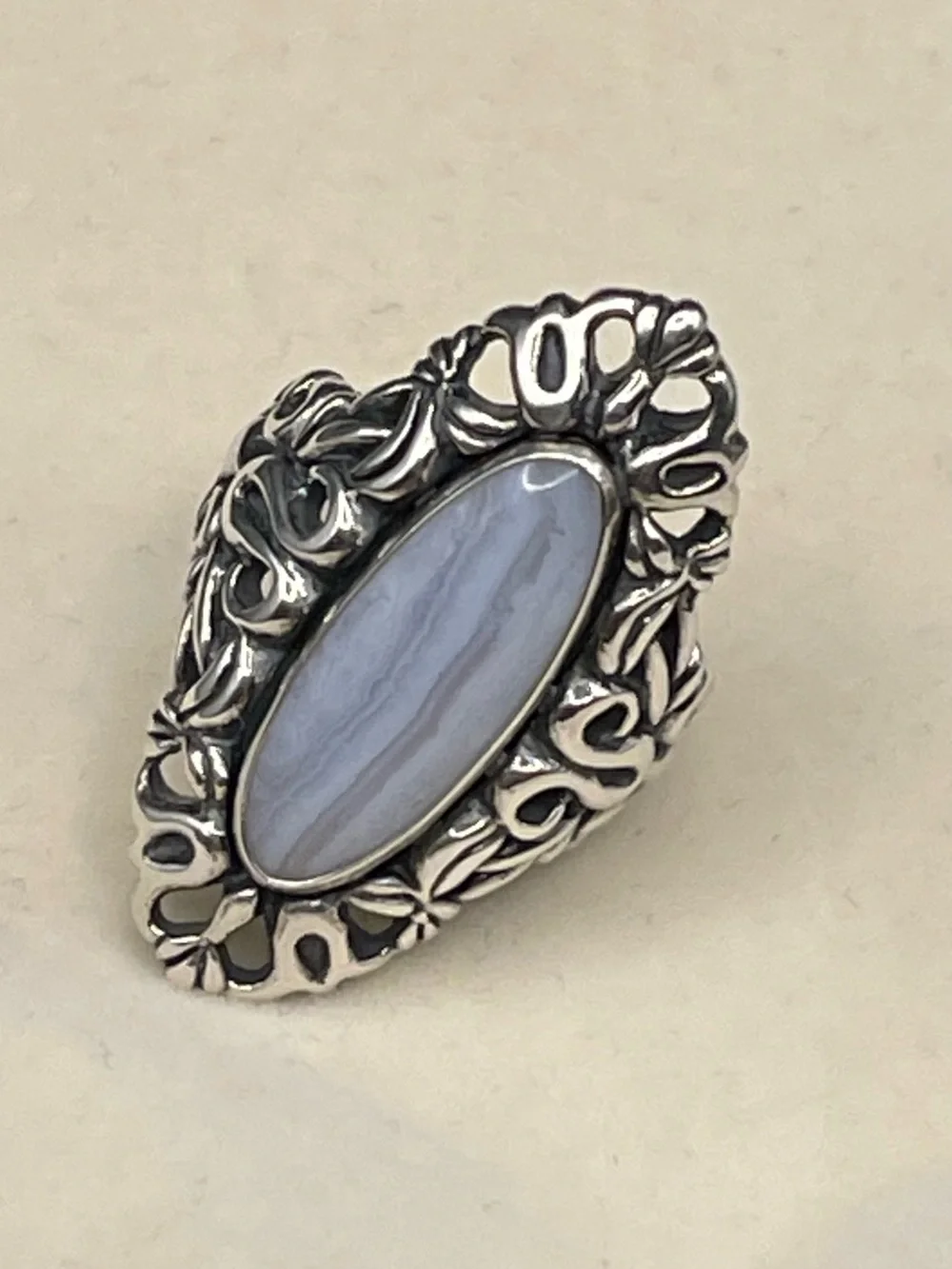 Heavy Vtg.925 SS Carolyn Pollack Relios Blue Lace Agate Ring sz 7.25 wt. 13.37 g